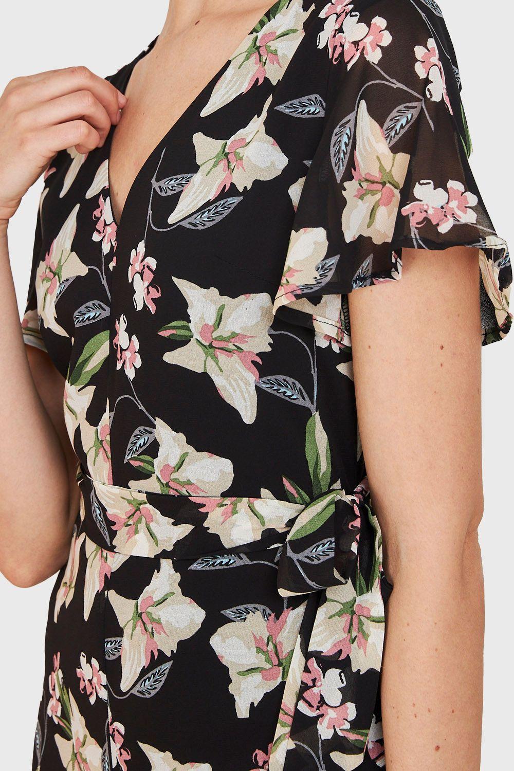 Enterito Flores Escote V Negro Nicopoly-5