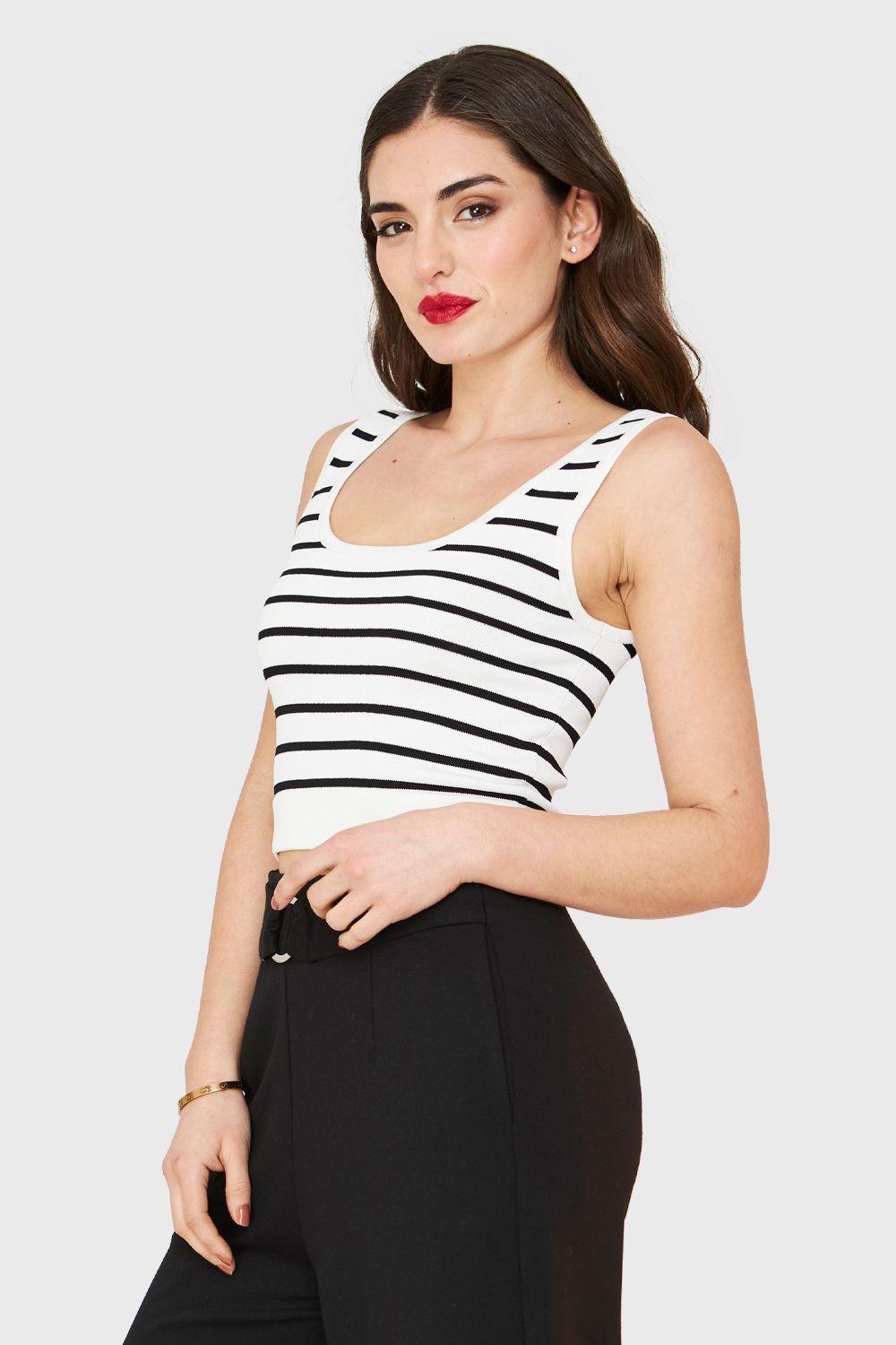 Crop Top Print Rayas Blanco Nicopoly-2