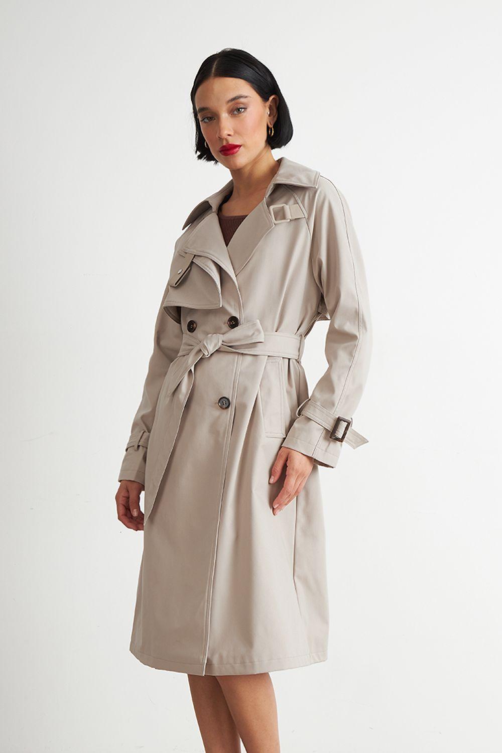 Trench Clásico Doble Botonadura Beige Nicopoly-2