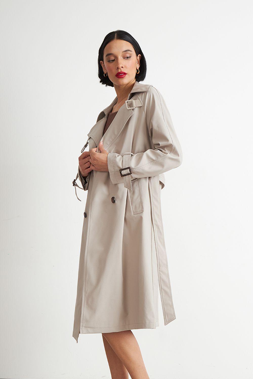 Trench Clásico Doble Botonadura Beige Nicopoly-4