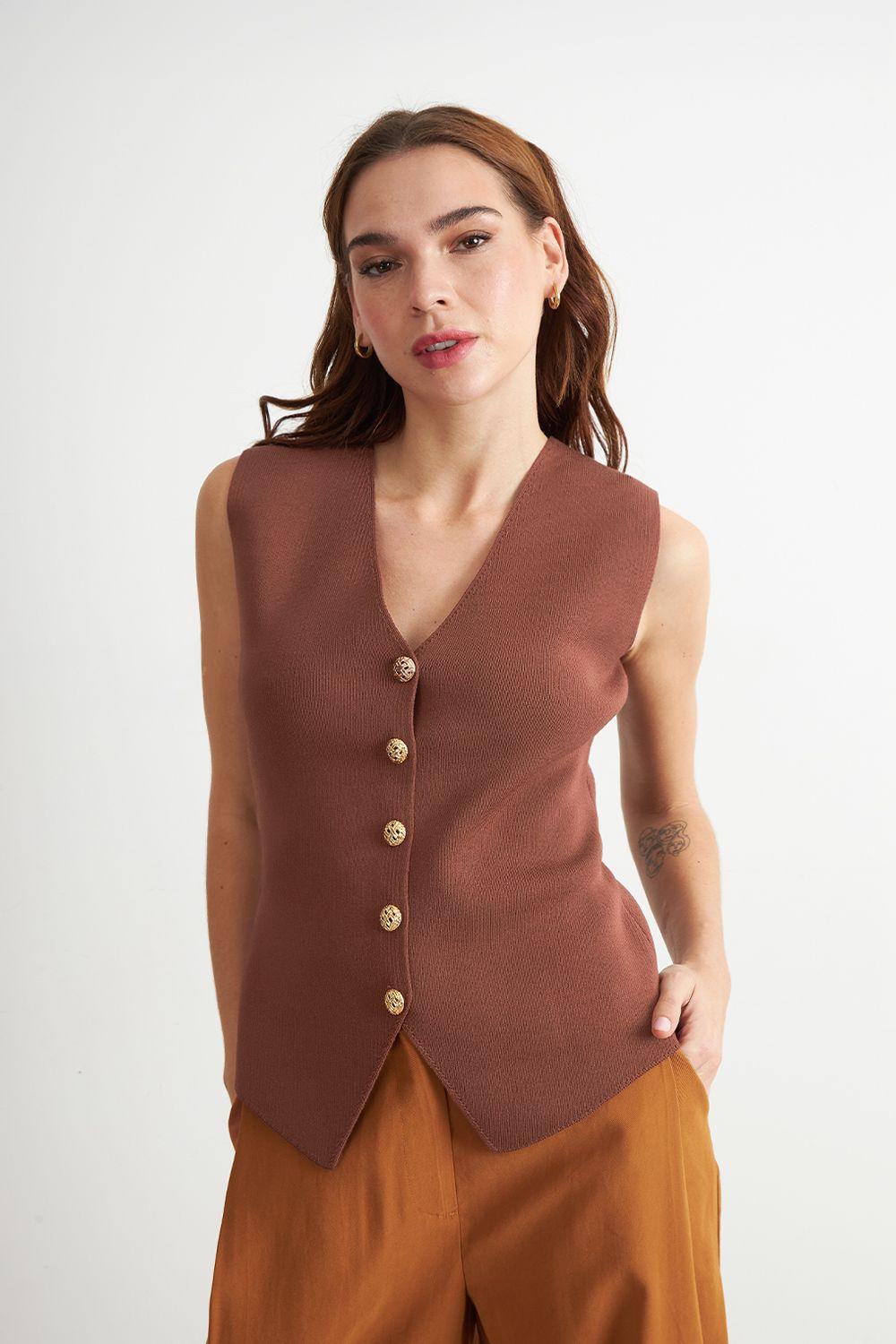 Gilet Largo con Botones Marrón Nicopoly-0