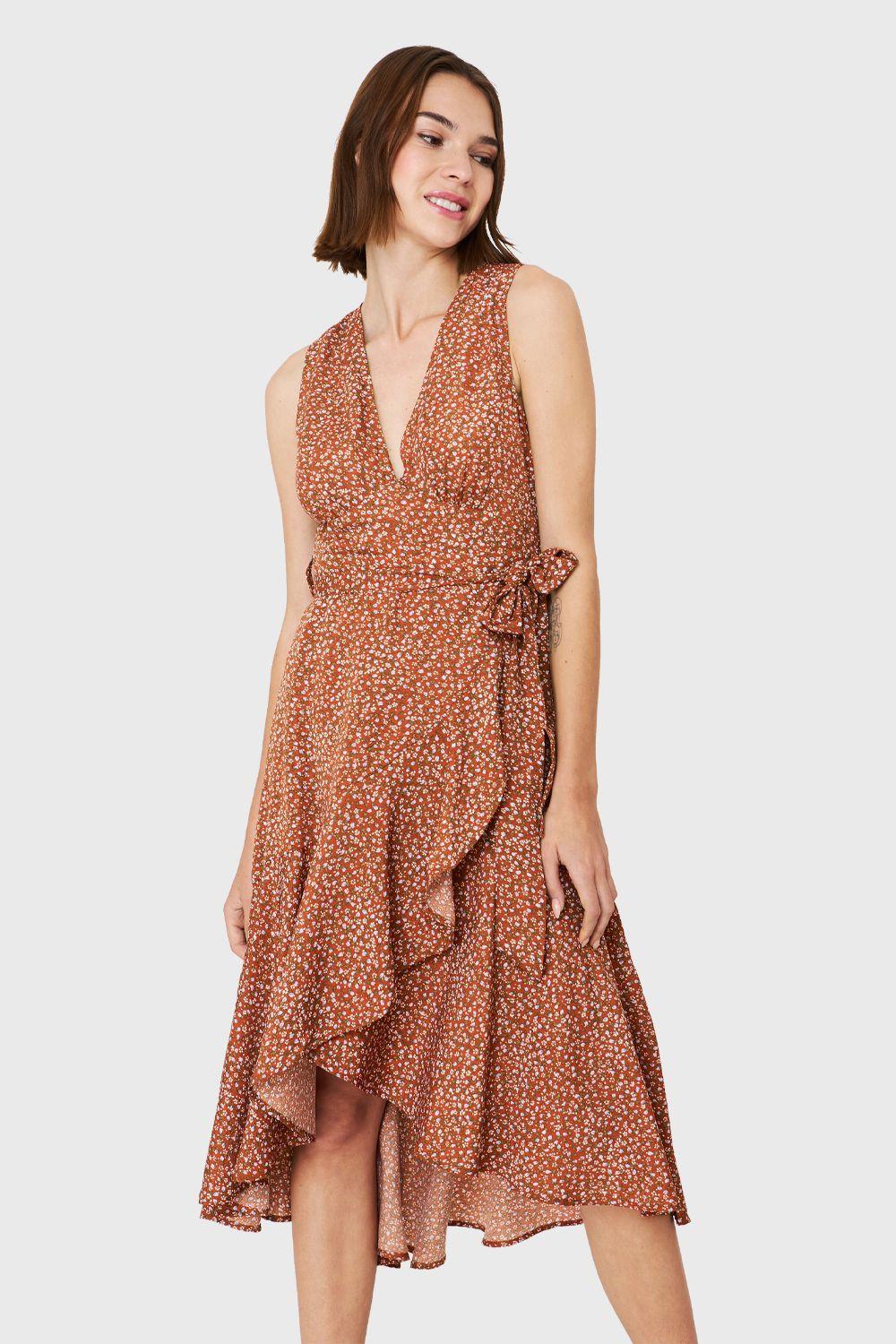 Vestido Asimétrico Ditsy Floral Café Nicopoly-4