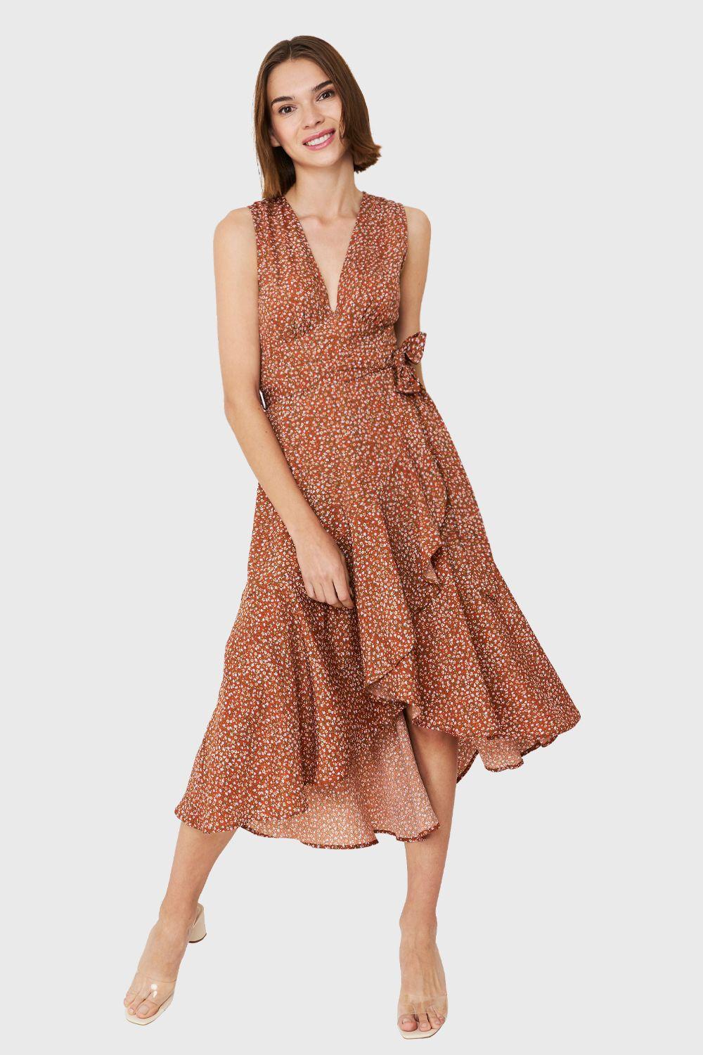 Vestido Asimétrico Ditsy Floral Café Nicopoly-1