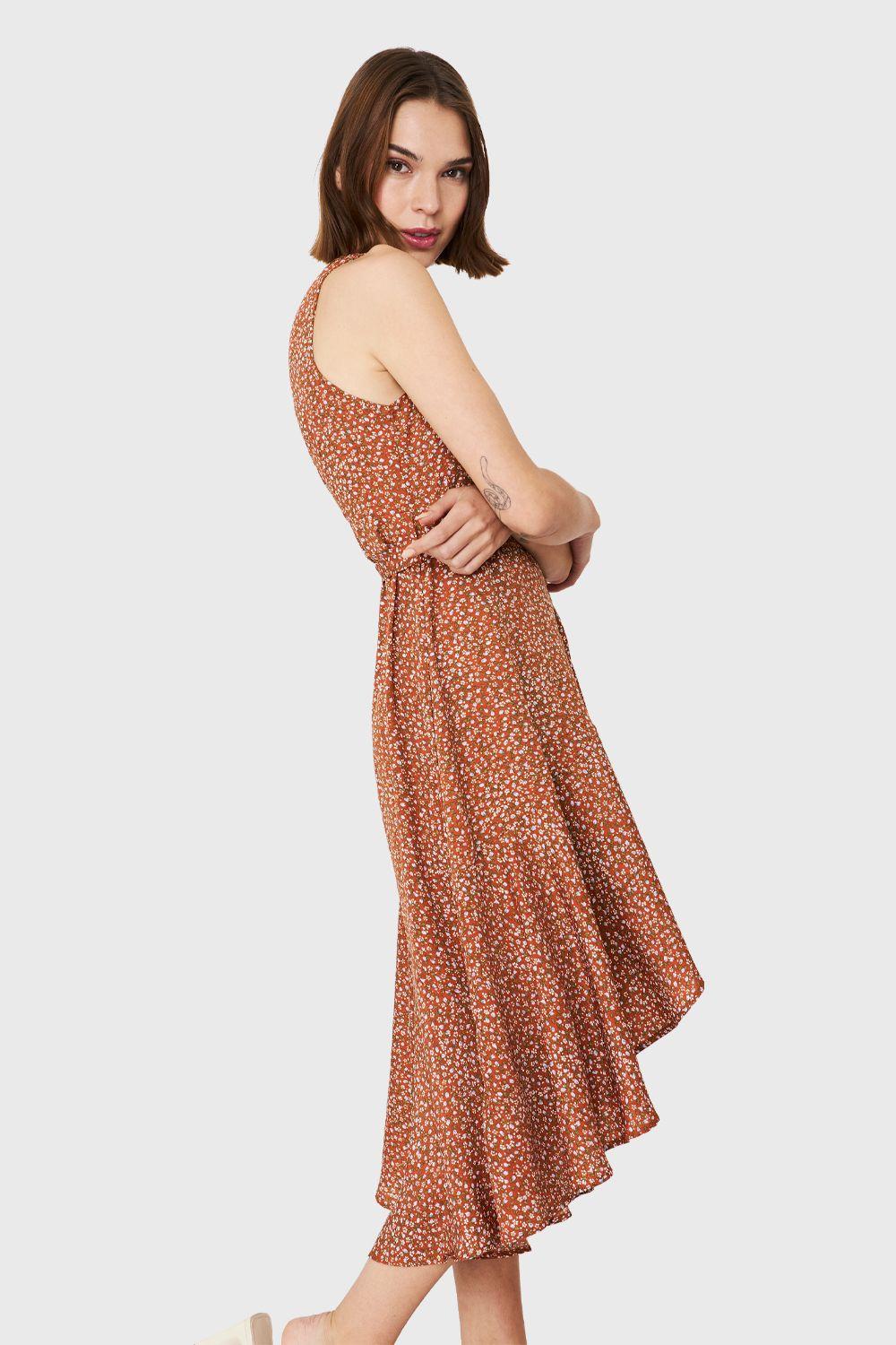 Vestido Asimétrico Ditsy Floral Café Nicopoly-2