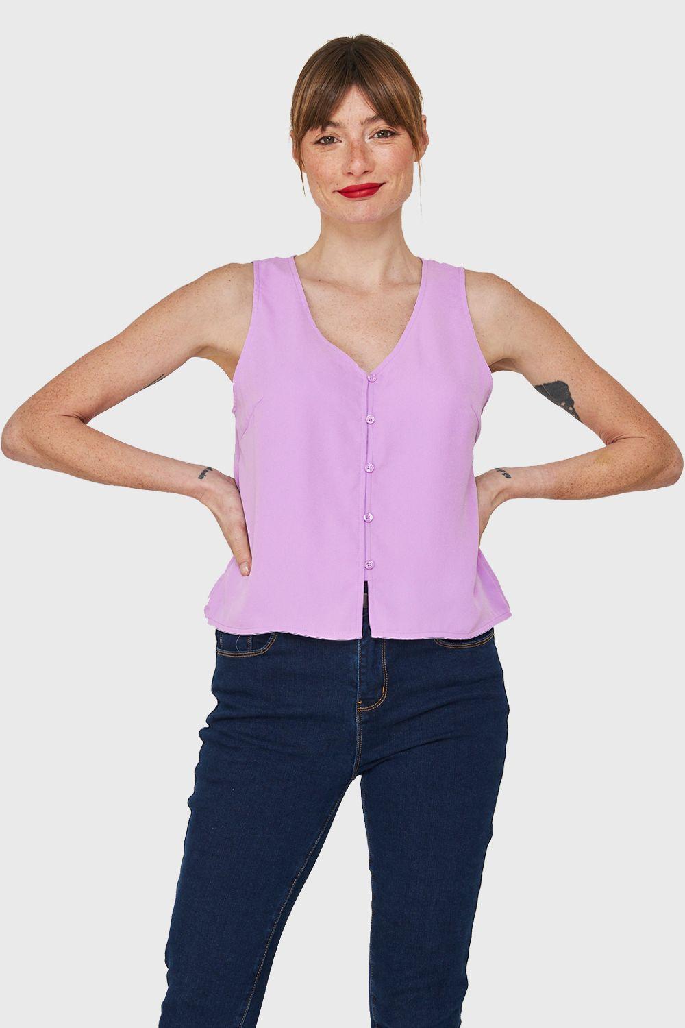 Blusa Básica Con Botones Lila Nicopoly-0