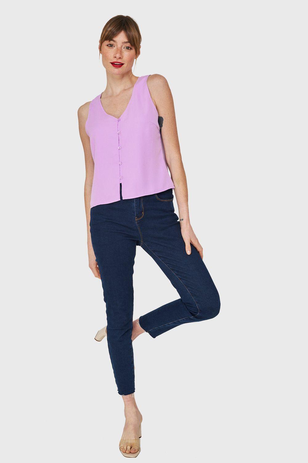 Blusa Básica Con Botones Lila Nicopoly-1