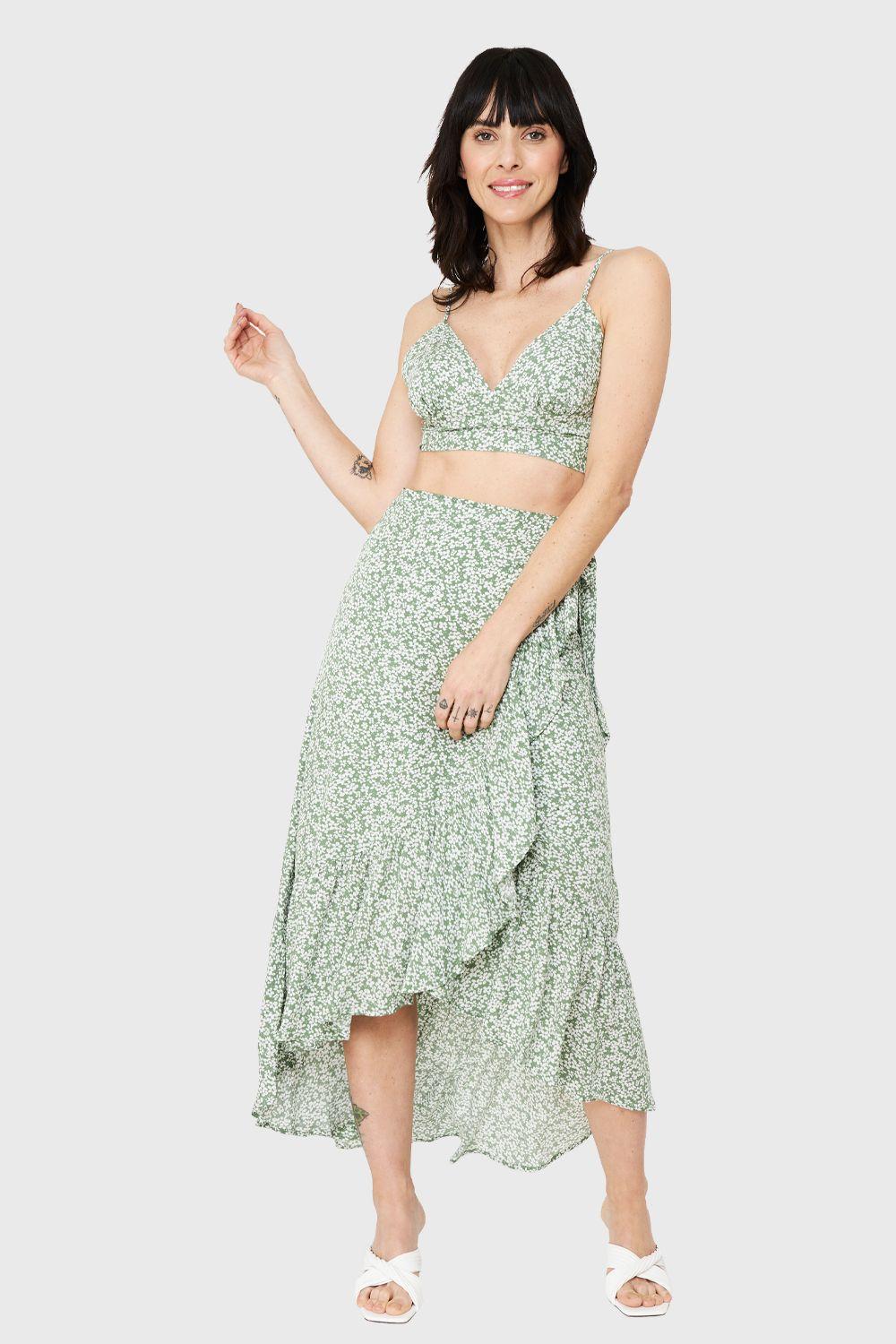 Falda Floreada Verde Nicopoly-1