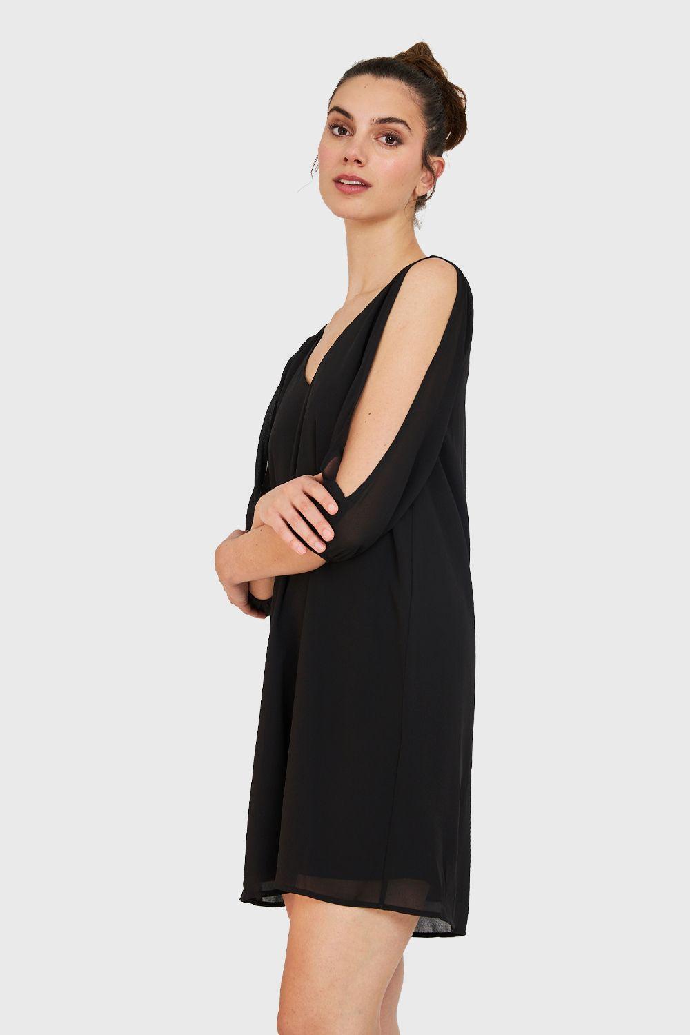 Vestido Aberturas Mangas Negro Nicopoly-2