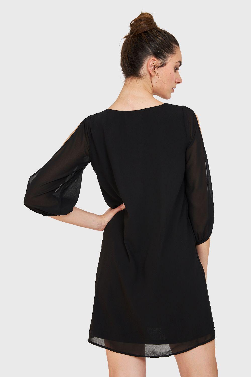 Vestido Aberturas Mangas Negro Nicopoly-3