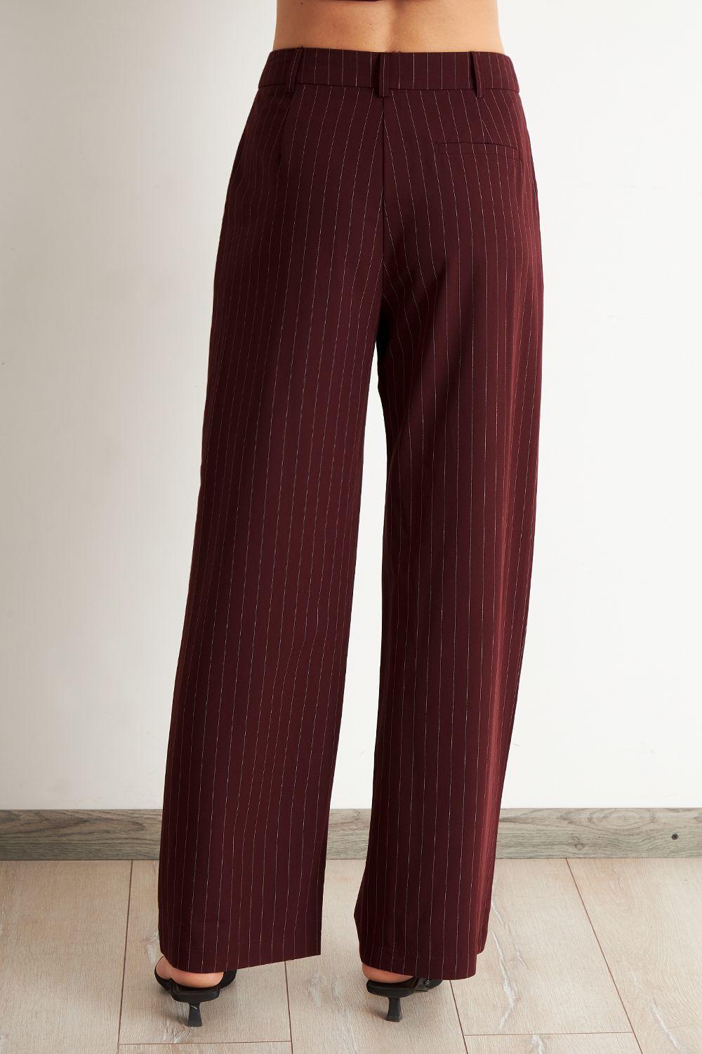 Pantalón de Pierna Recta Raya Diplomática Burdeo Nicopoly-3