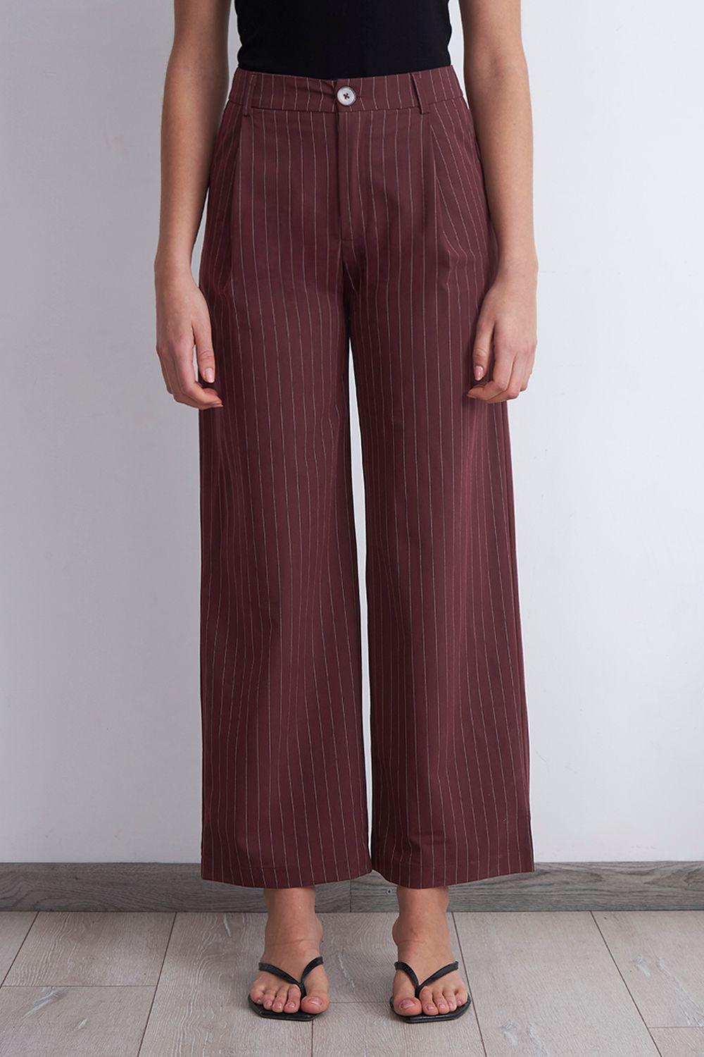 Pantalón de Pierna Recta Raya Diplomática Burdeo Nicopoly-0