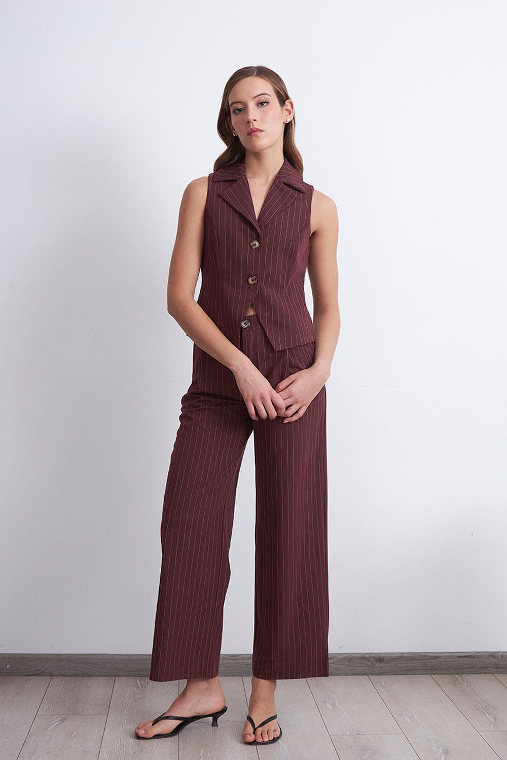 Pantalón de Pierna Recta Raya Diplomática Burdeo Nicopoly-1