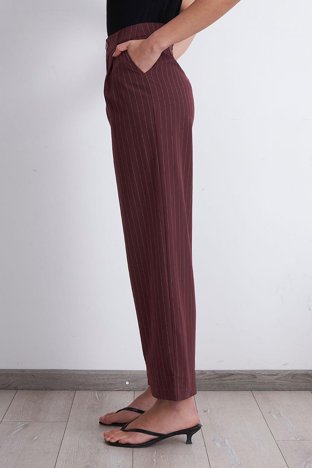Pantalón de Pierna Recta Raya Diplomática Burdeo Nicopoly-2
