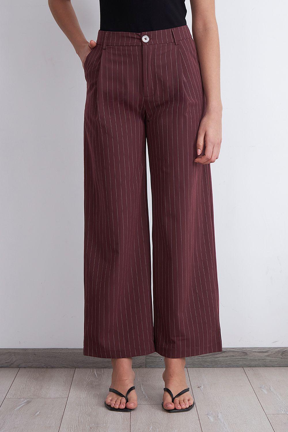 Pantalón de Pierna Recta Raya Diplomática Burdeo Nicopoly-5