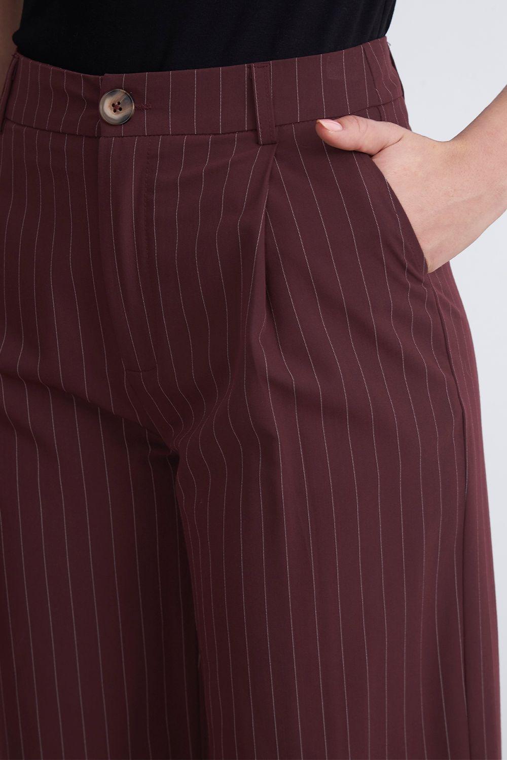 Pantalón de Pierna Recta Raya Diplomática Burdeo Nicopoly-6