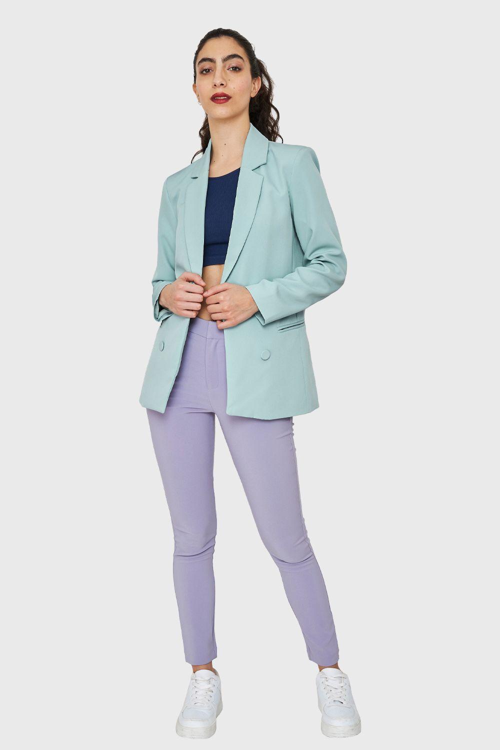 Blazer Botones Decorativos Celeste Nicopoly-1