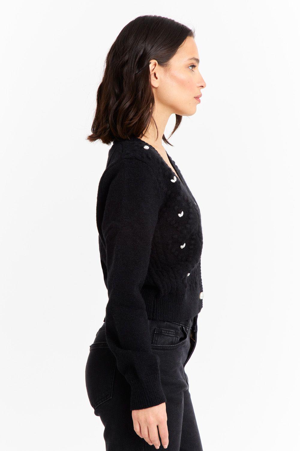 Cárdigan Crop Perlas Negro Nicopoly-2