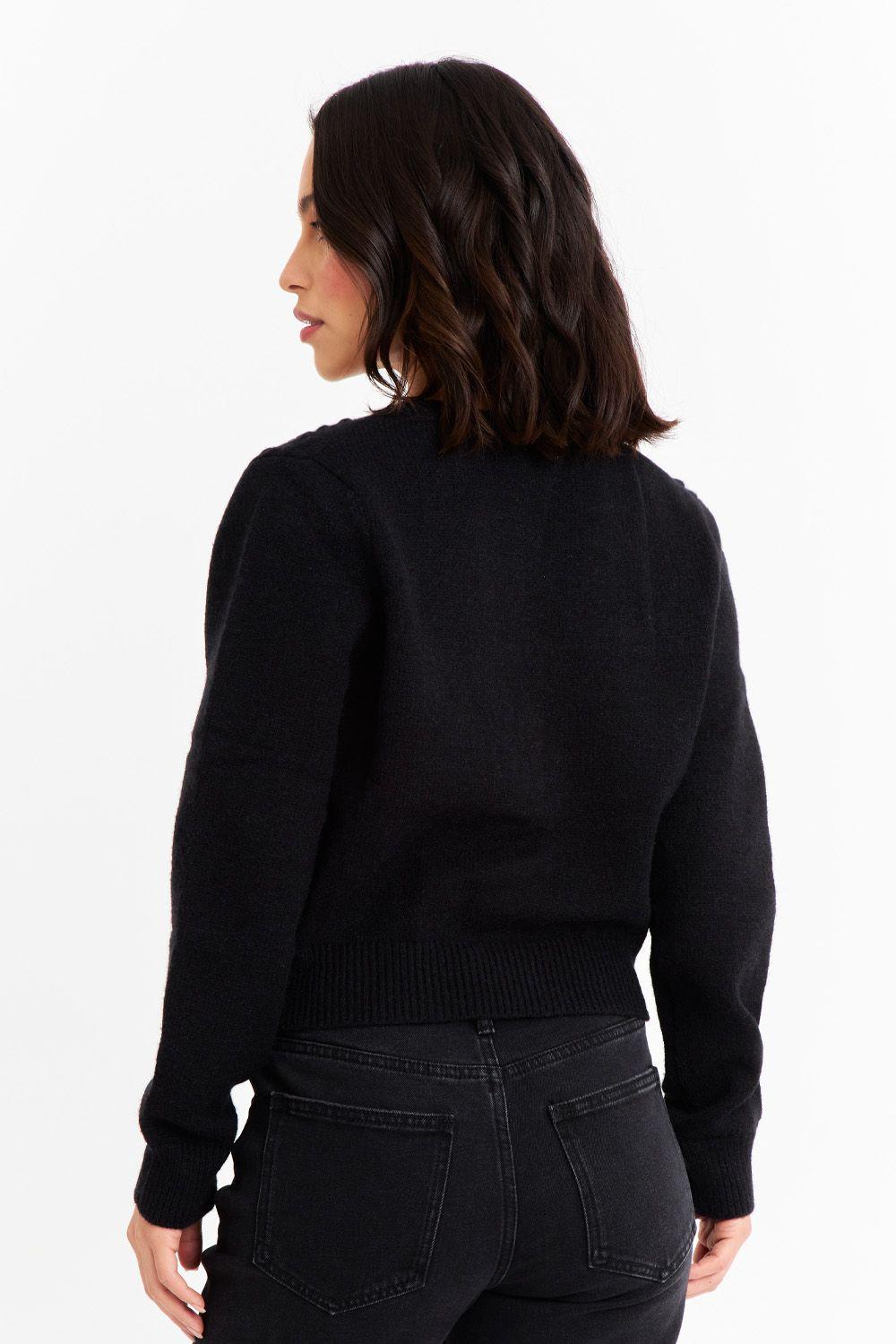 Cárdigan Crop Perlas Negro Nicopoly-3