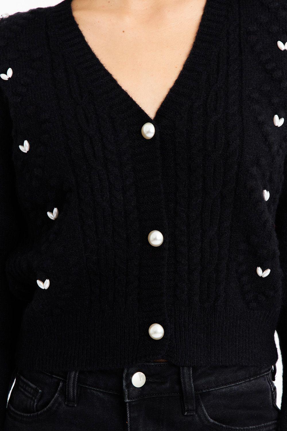 Cárdigan Crop Perlas Negro Nicopoly-5
