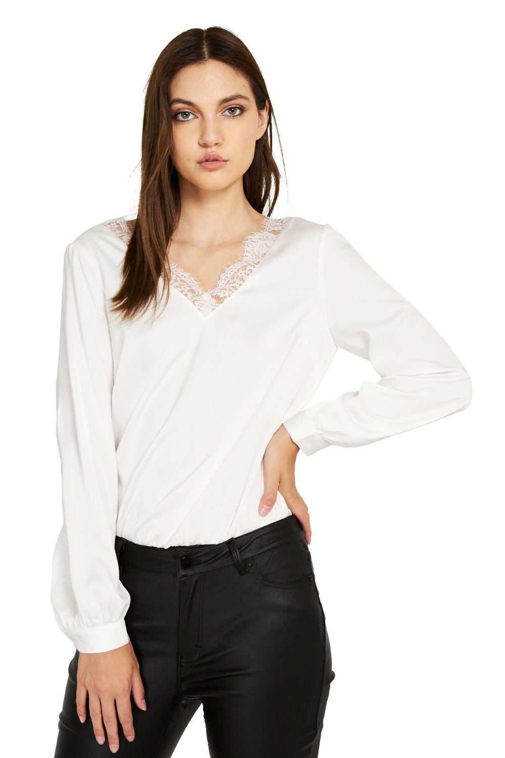 Body Escote V Encaje Blanco Nicopoly-0