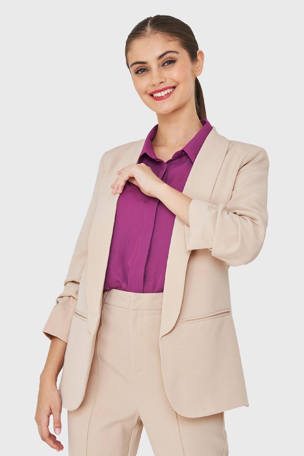 Blazer Mangas Drapeadas 3/4 Beige Nicopoly-4