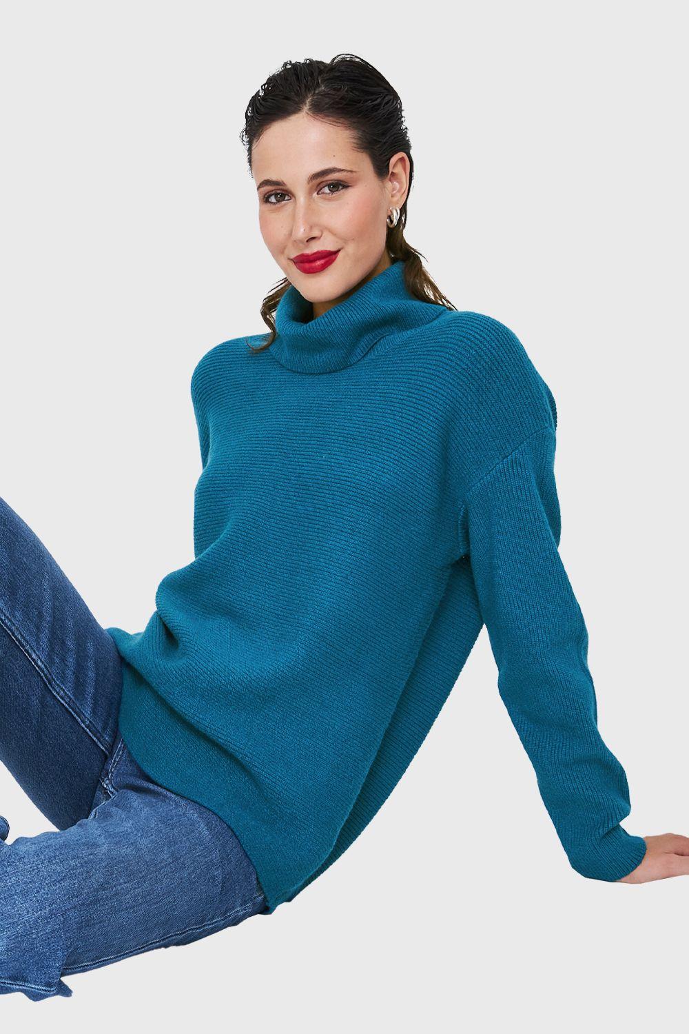 Sweater Cuello Beatle Acanalado Azul Petróleo Nicopoly-0