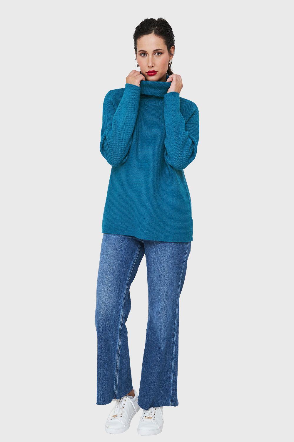 Sweater Cuello Beatle Acanalado Azul Petróleo Nicopoly-1