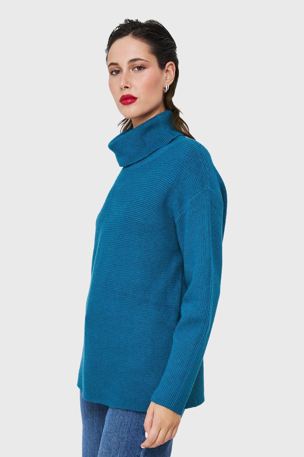 Sweater Cuello Beatle Acanalado Azul Petróleo Nicopoly-2