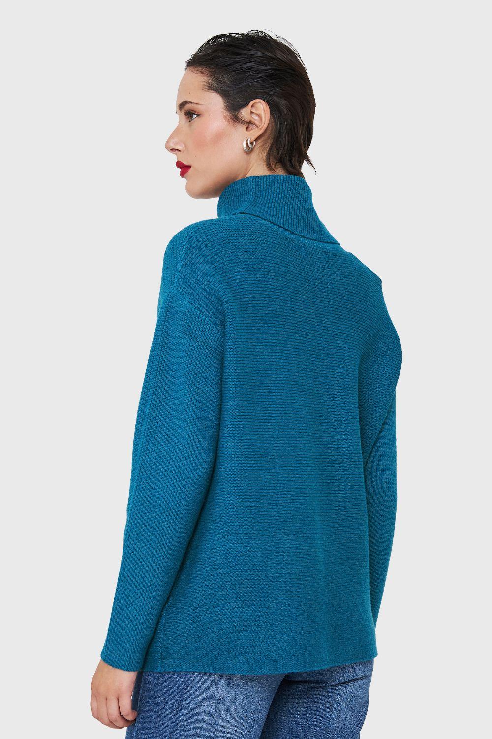 Sweater Cuello Beatle Acanalado Azul Petróleo Nicopoly-3