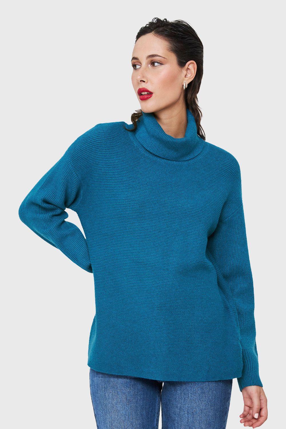 Sweater Cuello Beatle Acanalado Azul Petróleo Nicopoly-4