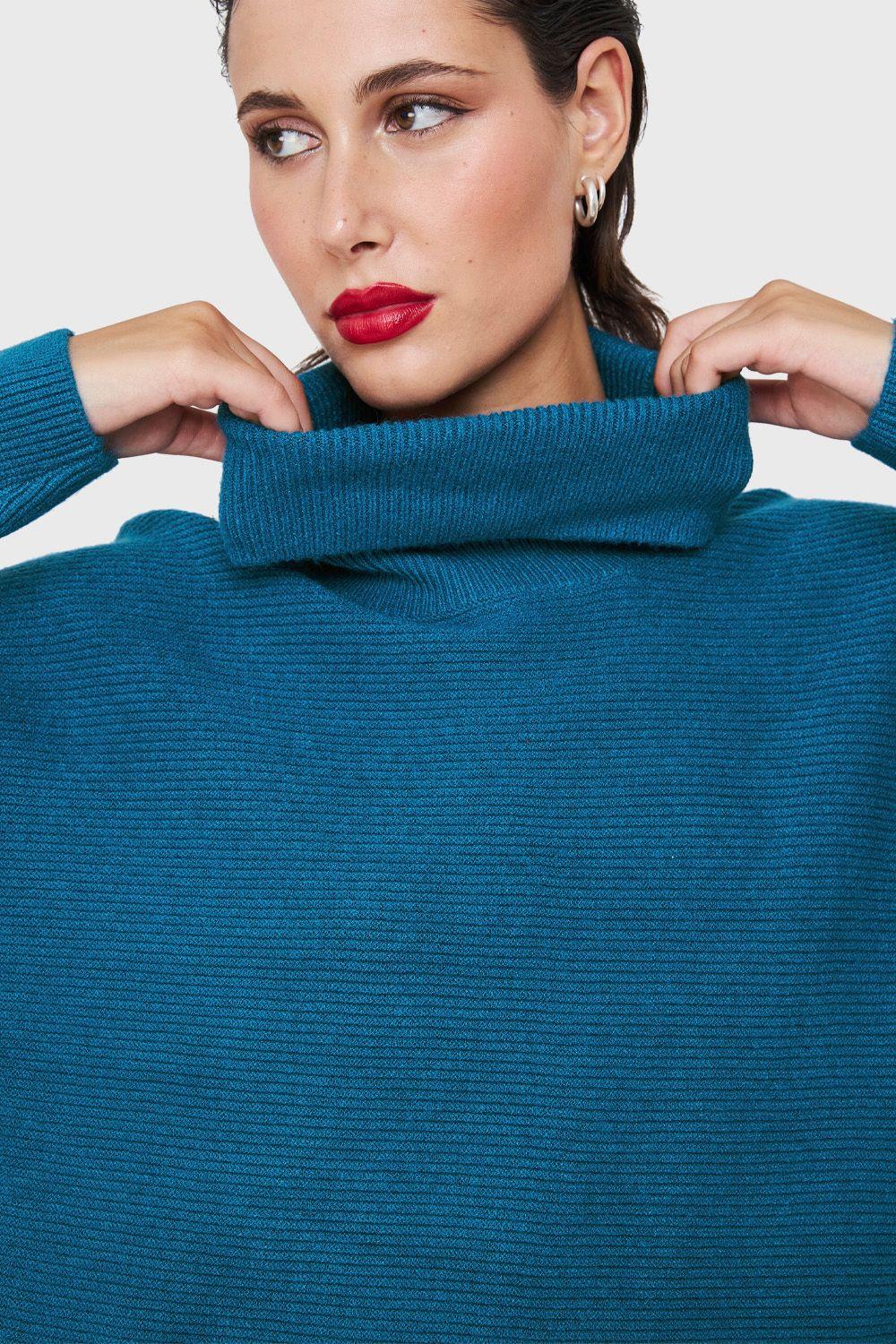 Sweater Cuello Beatle Acanalado Azul Petróleo Nicopoly-5