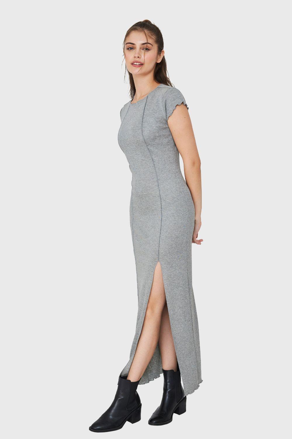 Maxi Vestido Tajo y Costuras Gris Nicopoly-2