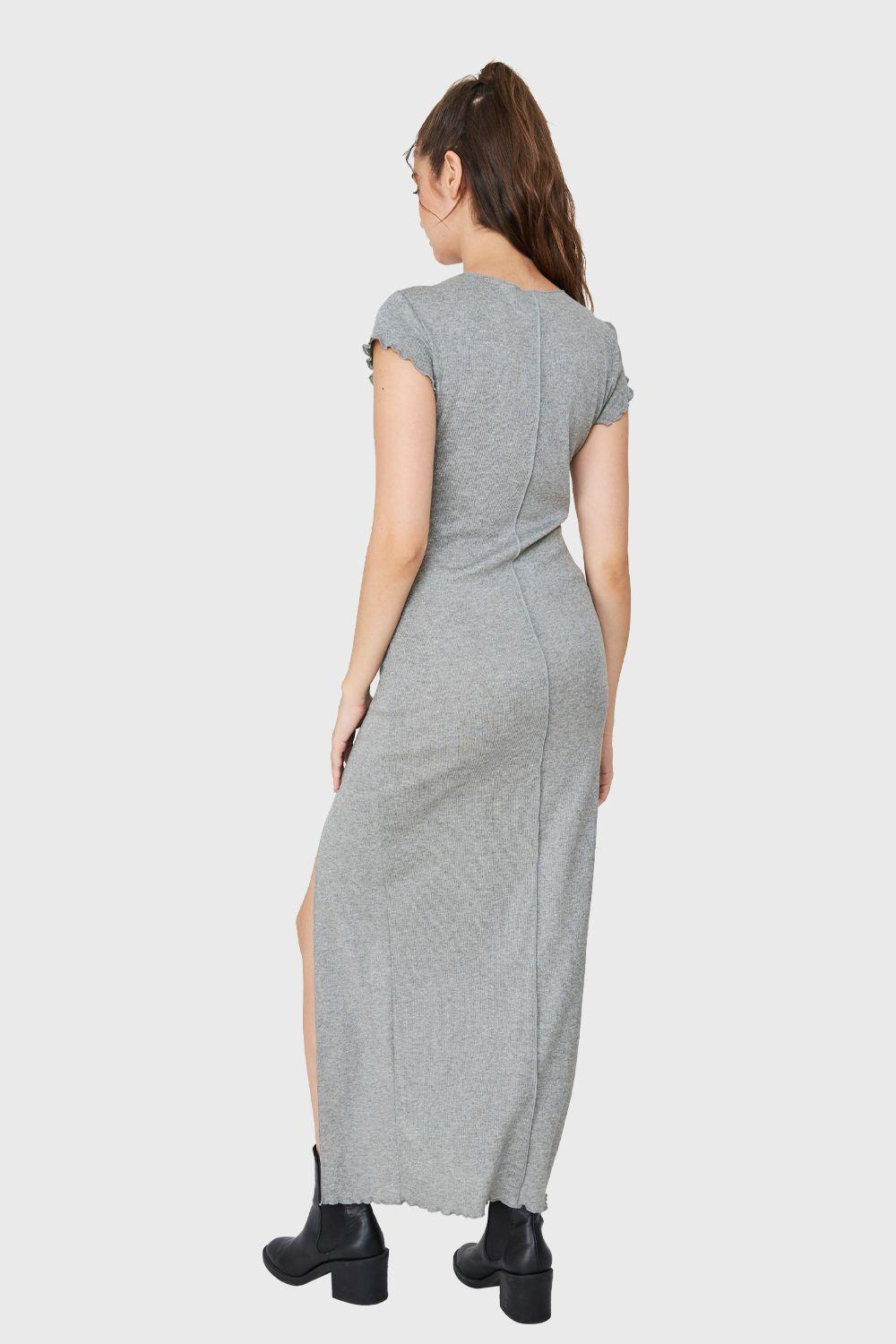 Maxi Vestido Tajo y Costuras Gris Nicopoly-3