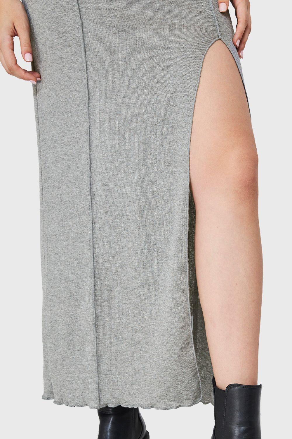 Maxi Vestido Tajo y Costuras Gris Nicopoly-5