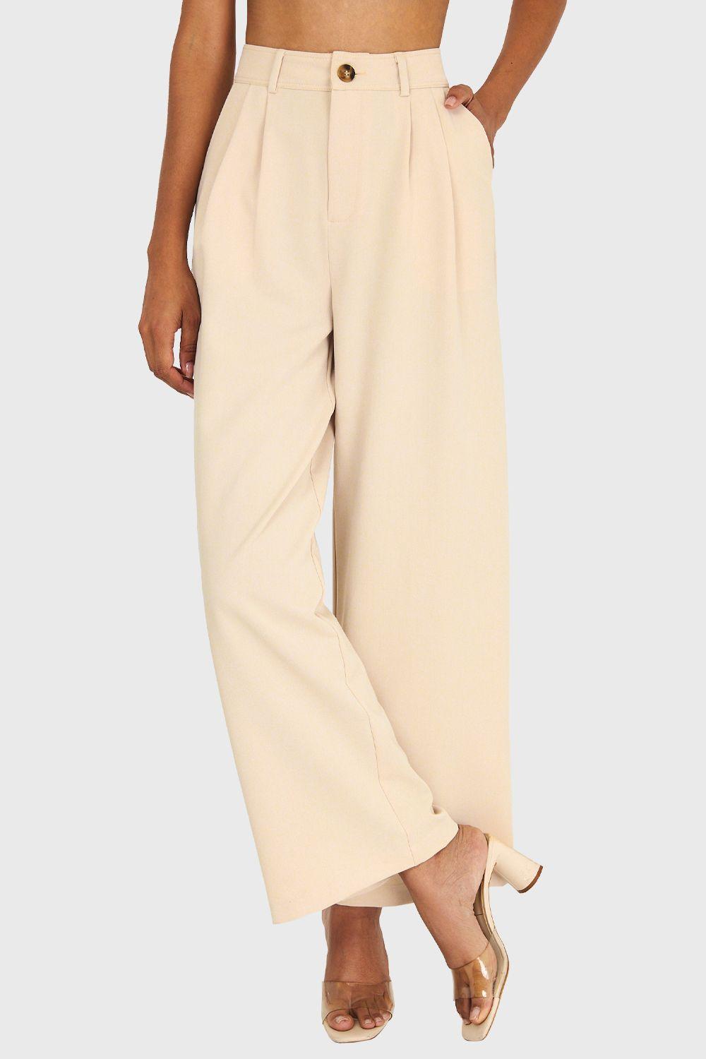 Pantalón Básico Pierna Ancha Beige Nicopoly-0