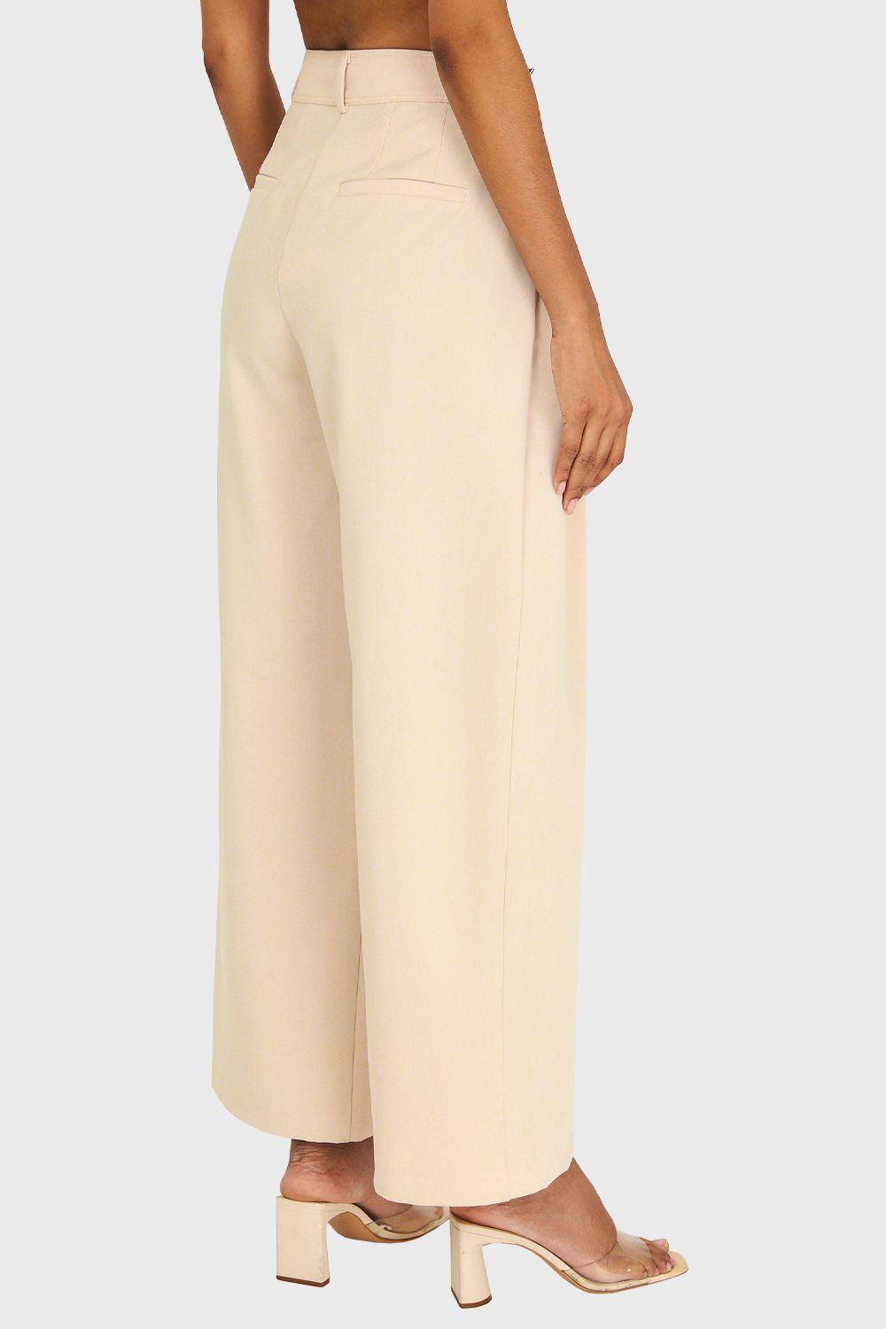Pantalón Básico Pierna Ancha Beige Nicopoly-3
