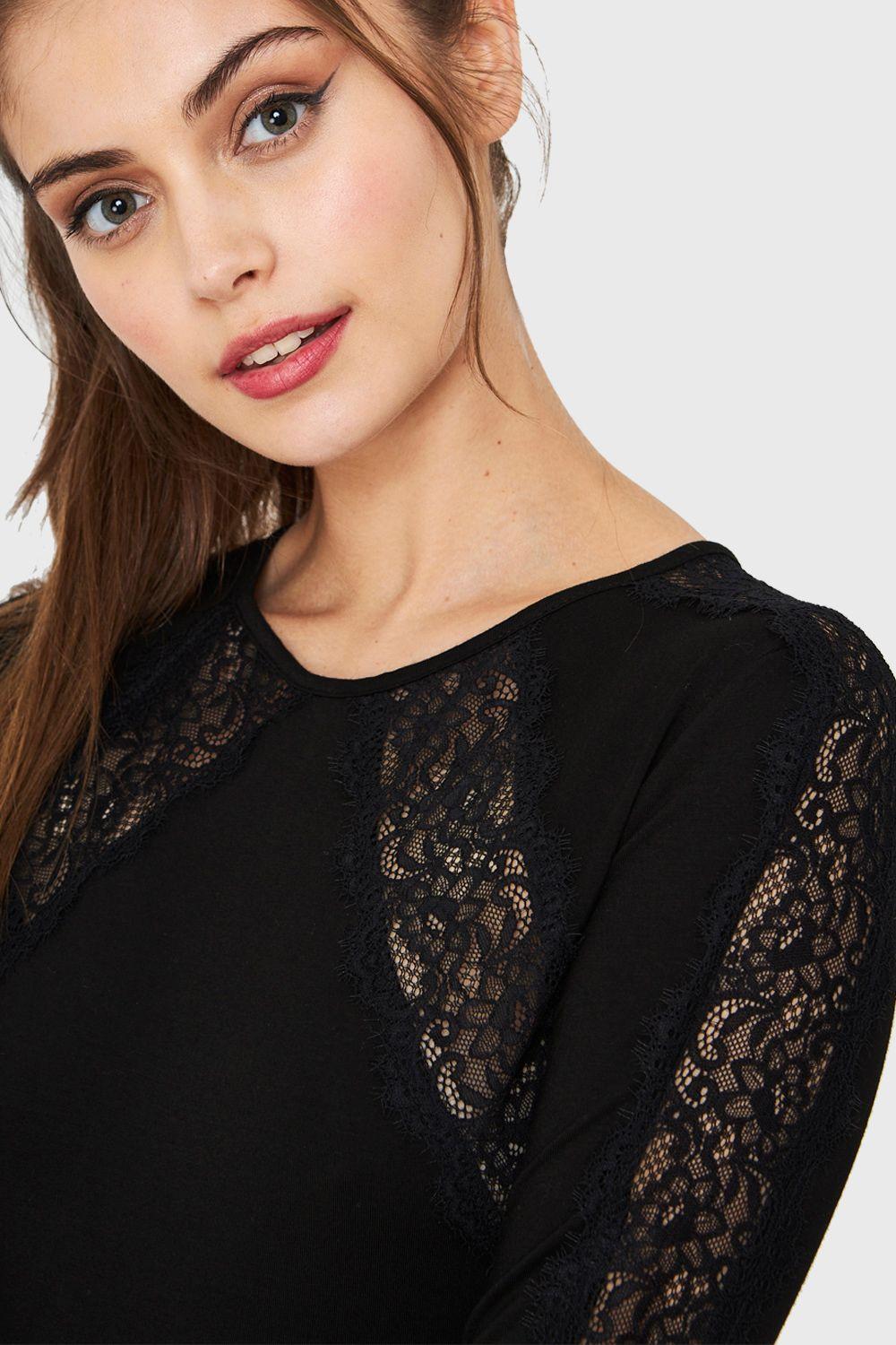 Body Manga Larga Encaje Negro Nicopoly-5