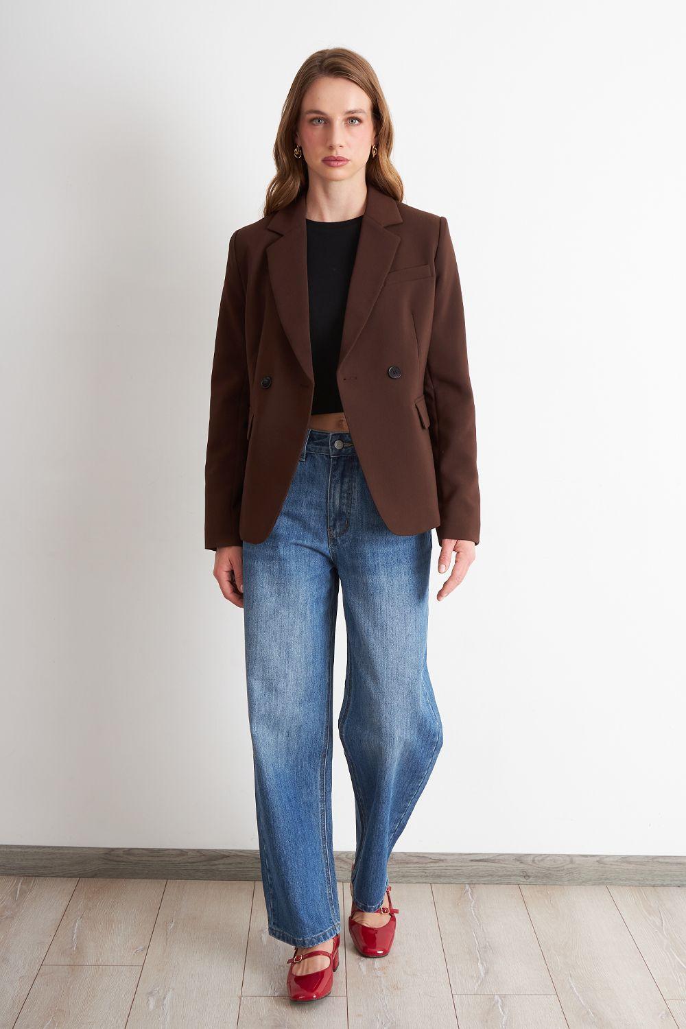 Blazer Sastrero Dos Botones Café Nicopoly-1