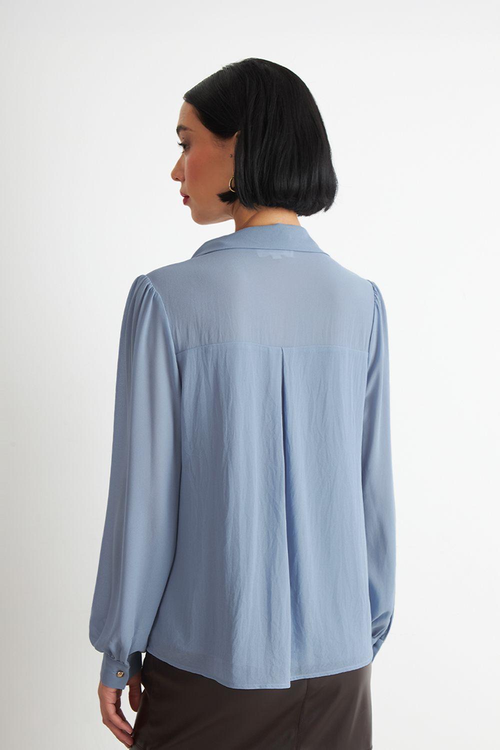 Blusa Manga Larga con Corbatín Celeste Nicopoly-3