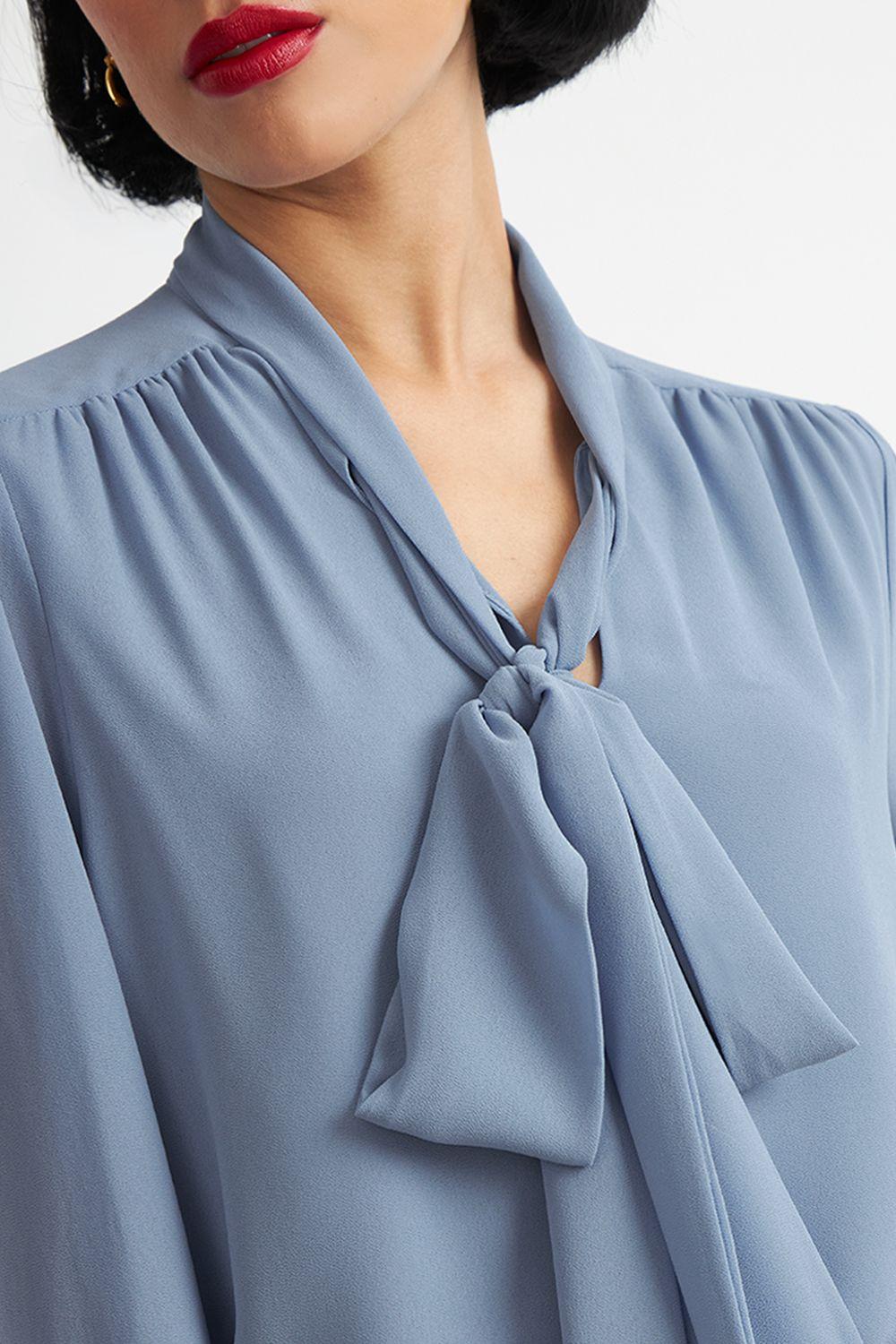 Blusa Manga Larga con Corbatín Celeste Nicopoly-5