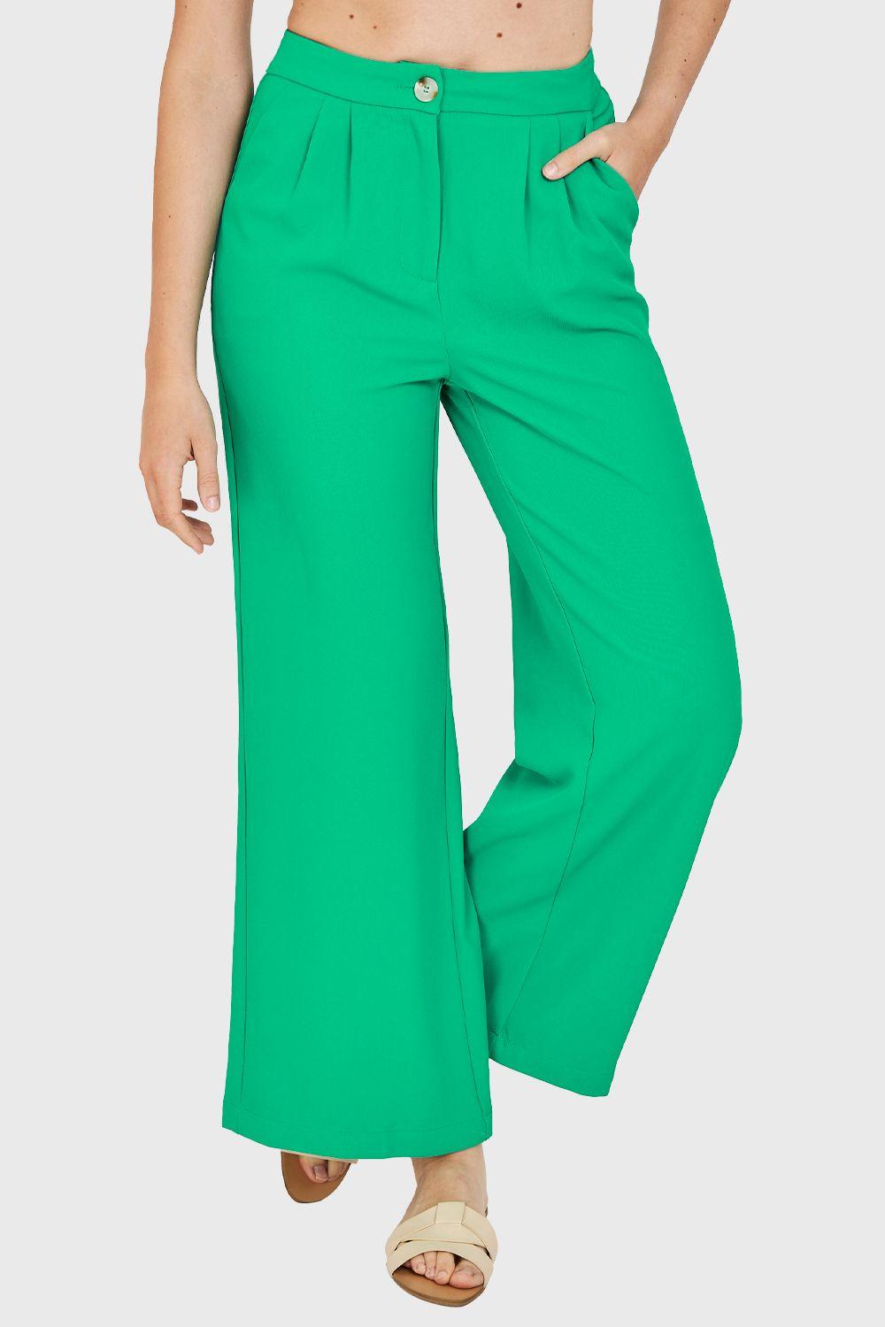 Pantalón Pinzas Ligero Verde Nicopoly-4