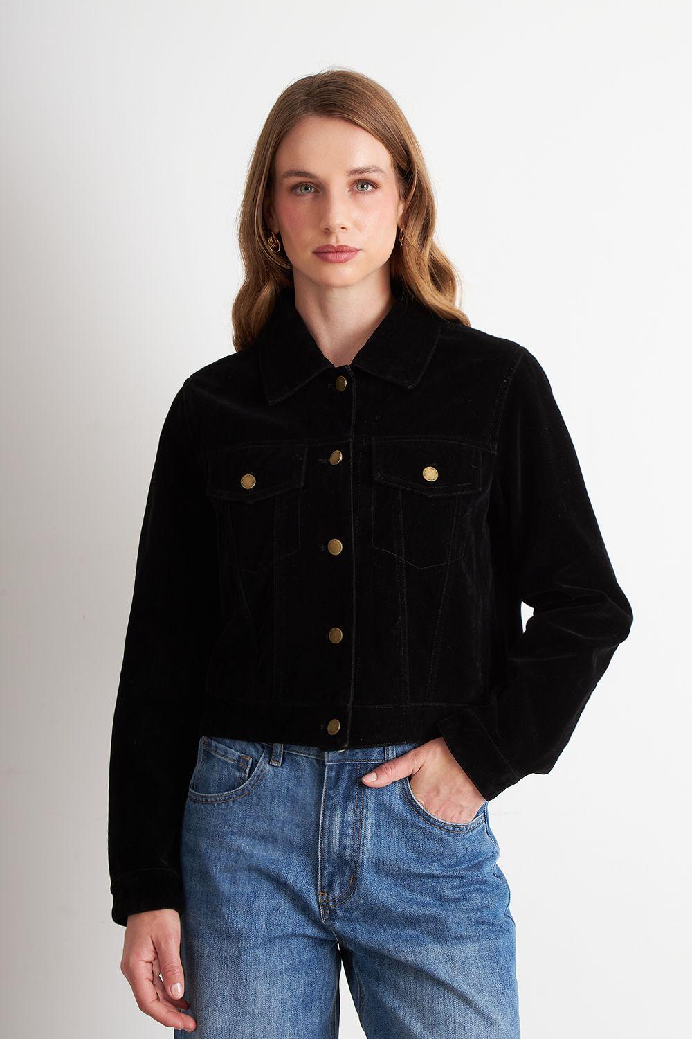 Chaqueta Corta Tipo Gamuza Negro Nicopoly-0