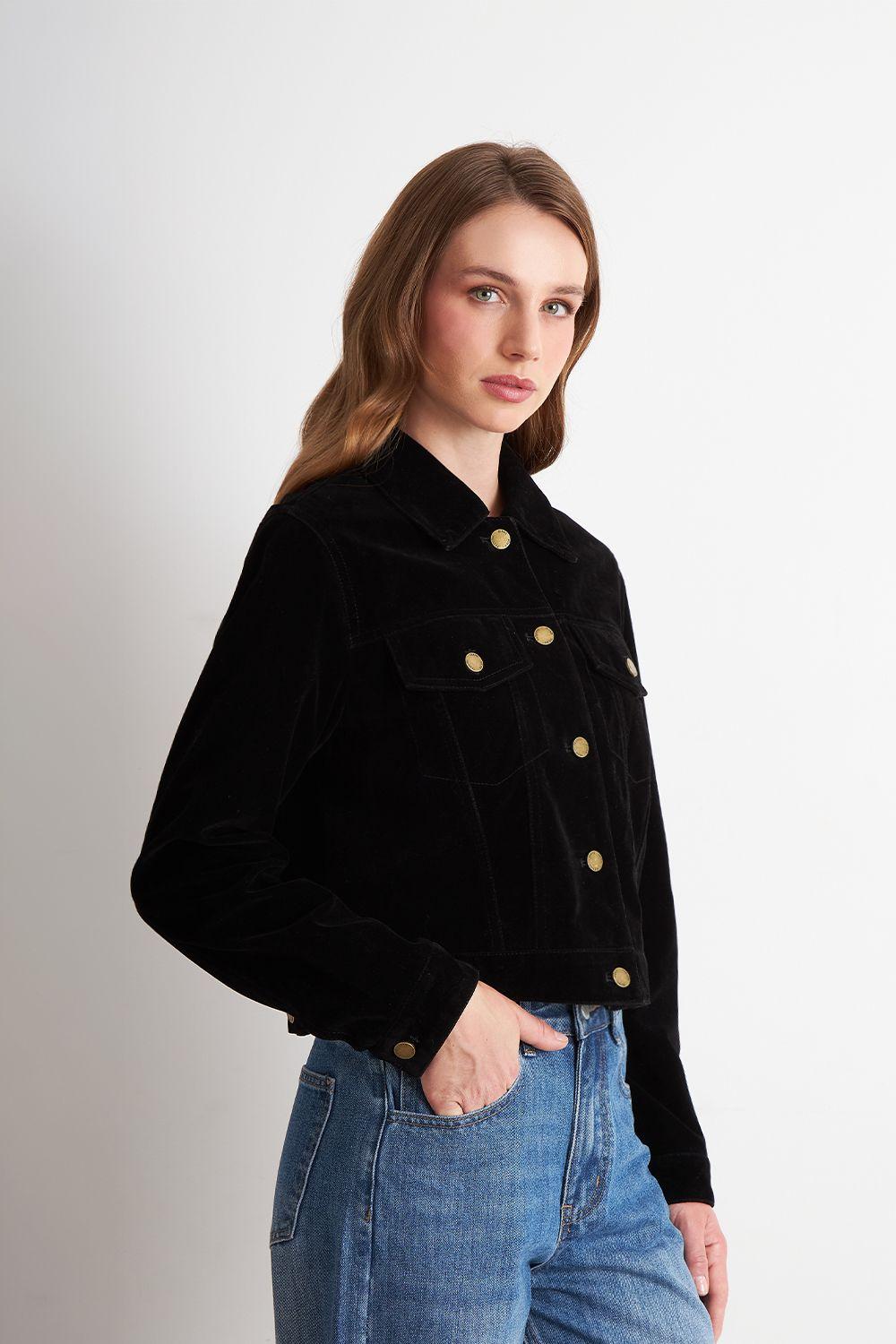 Chaqueta Corta Tipo Gamuza Negro Nicopoly-2