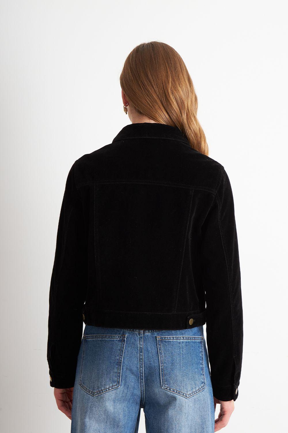 Chaqueta Corta Tipo Gamuza Negro Nicopoly-3