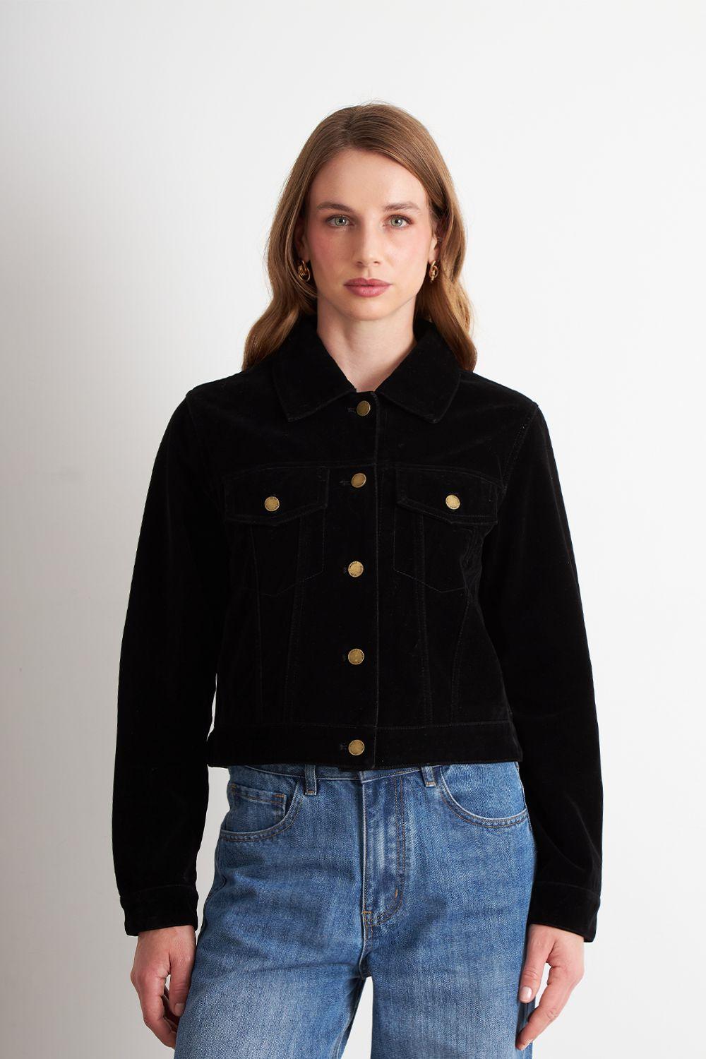 Chaqueta Corta Tipo Gamuza Negro Nicopoly-4