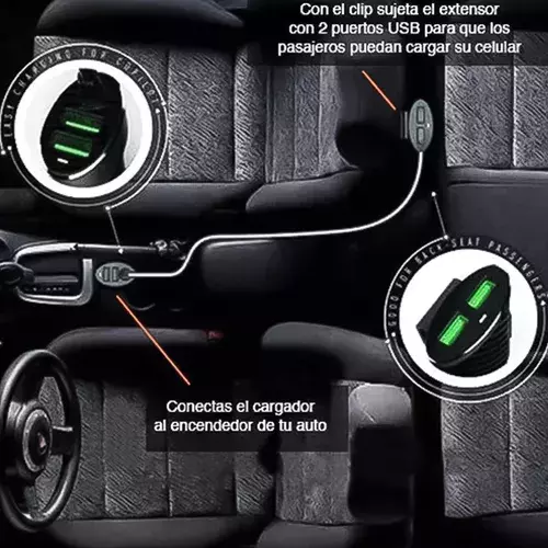 Cargador Usb Auto Con Alargador 4 Puertos 1 Metro -4