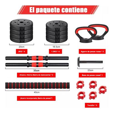 Imagen 2 del producto Set 15 Kg Mancuernas Ajustable Barra Y Kettlebell 3 En 1