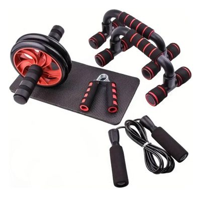 Set Rueda Abdominal - Cuerda Saltar - Mangos Push Ups rojo