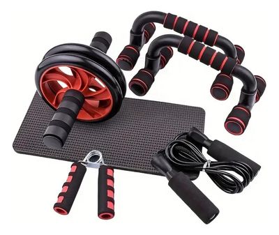 Imagen 2 del producto Set Rueda Abdominal - Cuerda Saltar - Mangos Push Ups rojo