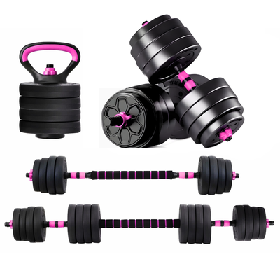 Set Mancuernas Barra Ajustables 30 Kg 3 En 1 Rosa